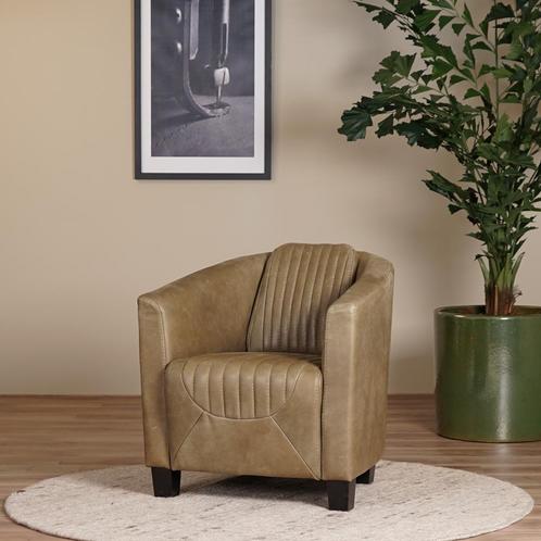 Direct meenemen | Olijfgroene leren kuipstoel | olijfgroen l, Huis en Inrichting, Fauteuils, 50 tot 75 cm, 75 tot 100 cm, Nieuw