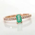 14 karaat Rosé goud - Ring - 0.40 ct Smaragd - Diamant