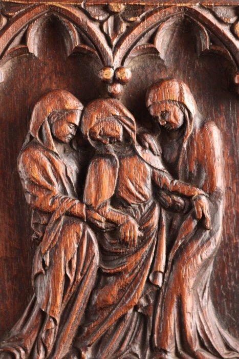Neogotisch - Reliëf, Snijwerk met figuren - 19 cm - Hout, Antiek en Kunst, Kunst | Niet-Westerse kunst