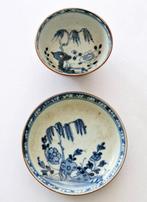 Oud-Chinees Blauw en wit porselein Theekopje met schotel, Antiek en Kunst