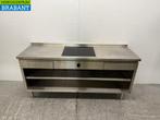 RVS Werktafel met inbouw inductie Fornuis 188 cm 400V Horeca, Ophalen of Verzenden, Gebruikt