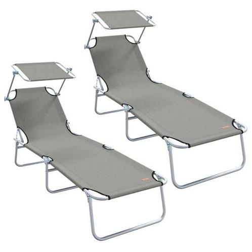 Ligbed Grijs met Luifel Inklapbaar | Retourdeal | 40% Kor..., Tuin en Terras, Ligbedden, Nieuw, Metaal, Ophalen of Verzenden