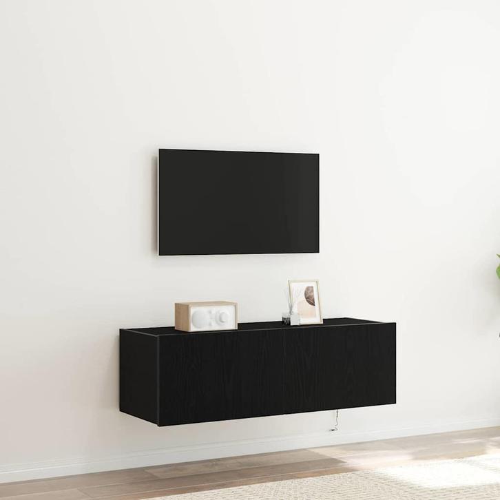 vidaXL TV Wandkast 2 pcs Zwart Eiken 100 x 35 x 31 cm, Huis en Inrichting, Kasten | Televisiemeubels, Nieuw, Minder dan 50 cm