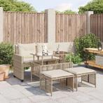 vidaXL 4-delige Loungeset met kussens poly rattan en glas, Verzenden, Nieuw, Rotan, Loungeset