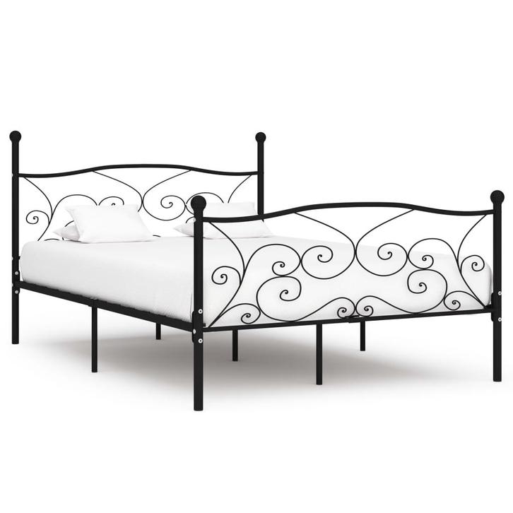 vidaXL Bedframe met lattenbodem metaal zwart 140x200 cm, Huis en Inrichting, Slaapkamer | Bedden, 140 cm, 200 cm, Zwart, Tweepersoons