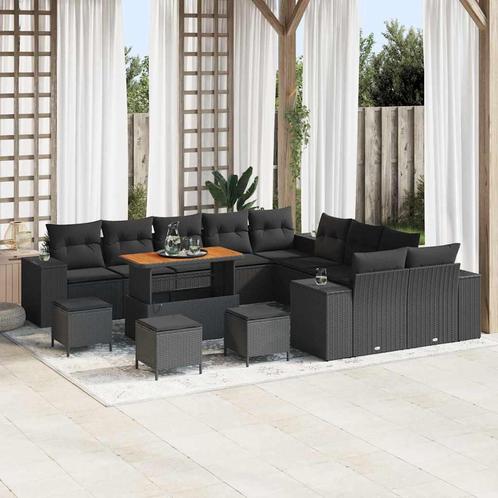 vidaXL Tuin Sofa Set in hoogte verstelbaar 14 pcs Zwart poly, Tuin en Terras, Tuinsets en Loungesets, Nieuw, Verzenden