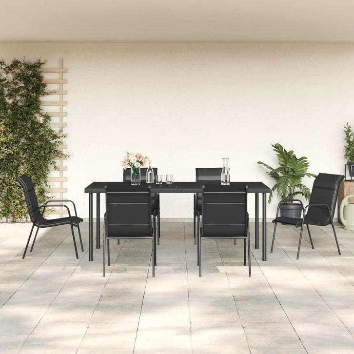 vidaXL 7-delige Tuinset textileen en staal zwart, Tuin en Terras, Tuinsets en Loungesets, Tuinset, Nieuw, 6 zitplaatsen, Rvs, Verzenden