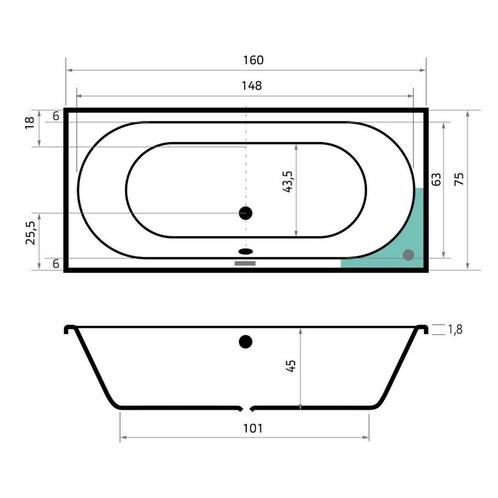 Ligbad Beterbad Xenz Madeira 160x75 cm Inclusief Badpoten, Doe-het-zelf en Verbouw, Sanitair, Ophalen of Verzenden