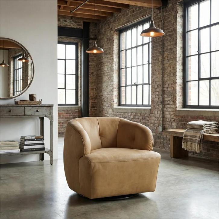 Leren draaifauteuil Cloud - Kenia Walnut (cognac), Huis en Inrichting, Fauteuils, 50 tot 75 cm, 75 tot 100 cm, Nieuw, Leer, Ophalen of Verzenden