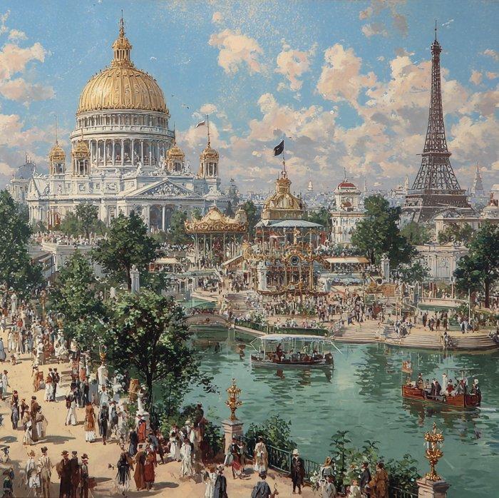 CREATIVE_HUB - Paris 1899 Exposition International oilpaint, Antiek en Kunst, Curiosa en Brocante