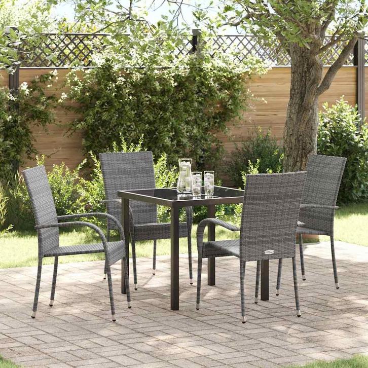 vidaXL Tuin Eetset 5 pcs Grijs Poly riet, Tuin en Terras, Tuinsets en Loungesets, Nieuw, Rotan, Verzenden