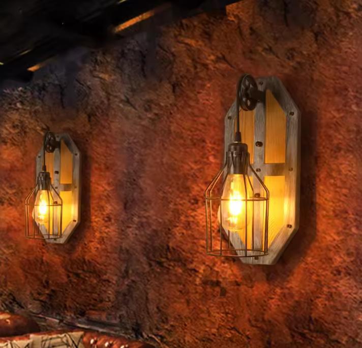 Vintage WandlampRetroIndustrieel Design Hout amp; Metaal E2, Huis en Inrichting, Lampen | Wandlampen, Nieuw, Verzenden