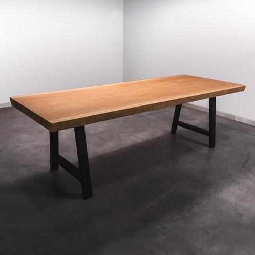 Boomstamtafel, Eettafel 230x92 massief hardhout, metaalpoot, Huis en Inrichting, Tafels | Eettafels, 50 tot 100 cm, 200 cm of meer