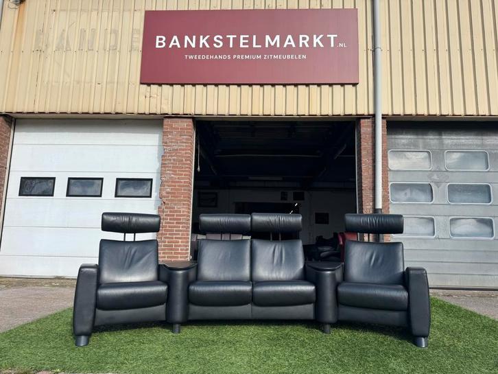 Stressless Atrion fauteuils bioscoop bankstel zwart leer, Huis en Inrichting, Banken | Bankstellen, Hoekbank, Zo goed als nieuw
