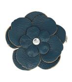 Haarspeld Duckklem Broche Bloem Leder Look 6,5cm Blauw, Verzenden, Nieuw