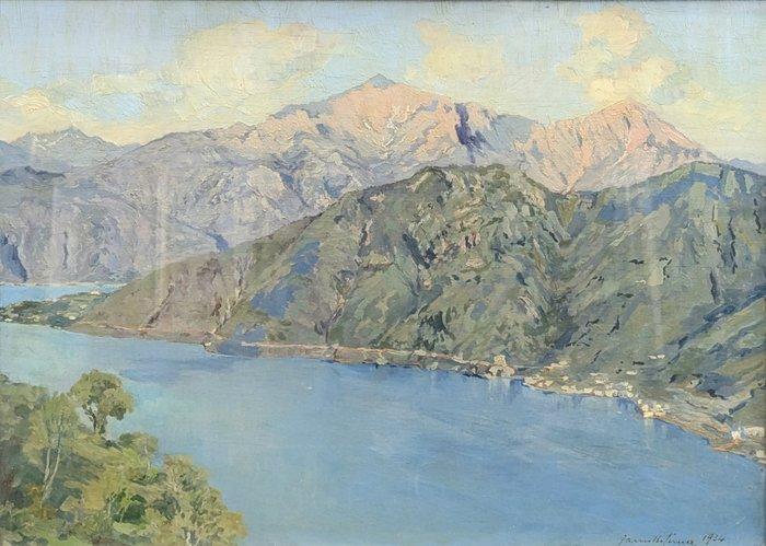 Camillo Cima (XIX-XX) - Il Grigna e il lago verso Bellagio, Antiek en Kunst, Kunst | Schilderijen | Klassiek