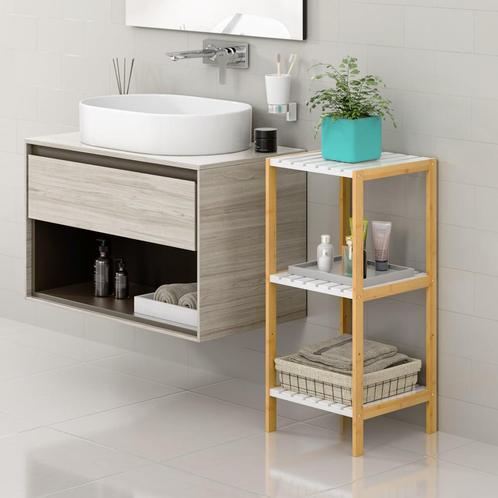 Bamboe staande rek met 3 legplanken Wit 80x33x34cm, Huis en Inrichting, Stoelen, Nieuw, Verzenden
