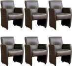 Set van 6 Donkergrijze leren moderne eetkamerfauteuils - Vin, Huis en Inrichting, Overige kleuren, Nieuw, Leer, Ophalen of Verzenden