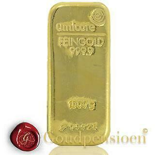 1 Kilo Umicore Goudbaar met Certificaat 999,9 Puur Goud, Postzegels en Munten, Edelmetalen en Baren, Goud, Ophalen of Verzenden
