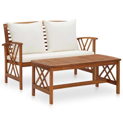 vidaXL 2-delige Loungeset met kussens massief acaciahout, Tuin en Terras, Tuinsets en Loungesets, Loungeset, Nieuw, 2 zitplaatsen