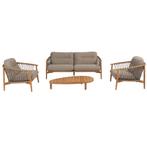 Nora stoel bank pebble loungeset 4 delig teak rope 4, Ophalen of Verzenden, Nieuw