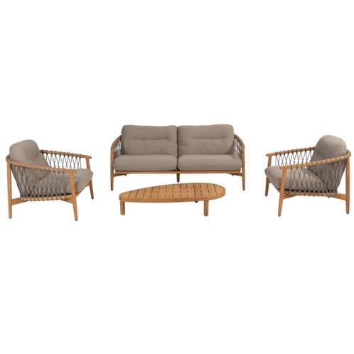 Nora stoel bank pebble loungeset 4 delig teak rope 4, Tuin en Terras, Tuinsets en Loungesets, Nieuw, Ophalen of Verzenden