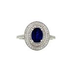 Witgouden entourage ring met saffier en diamant 18 krt, Ophalen of Verzenden, Nieuw
