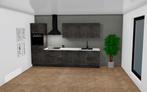 Actie! Nieuwe zwarte betonlook keuken met marmerlook blad, Nieuw, Kunststof, Enkelwandige keuken, Zwart