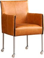 Cognac leren moderne kuipstoel - poot rond rvs met wiel - Vi, Huis en Inrichting, Stoelen, Overige kleuren, Nieuw, Leer, Ophalen of Verzenden