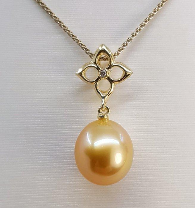 Hanger 11x12mm diepe gouden South Sea parel oorbel - 14 kt., Sieraden, Tassen en Uiterlijk, Antieke sieraden