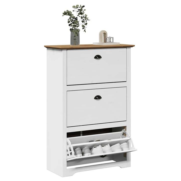 vidaXL Schoenenrek BODO 80x35x118 cm wit en bruin, Huis en Inrichting, Kasten | Schoenenrekken, Nieuw, Verzenden