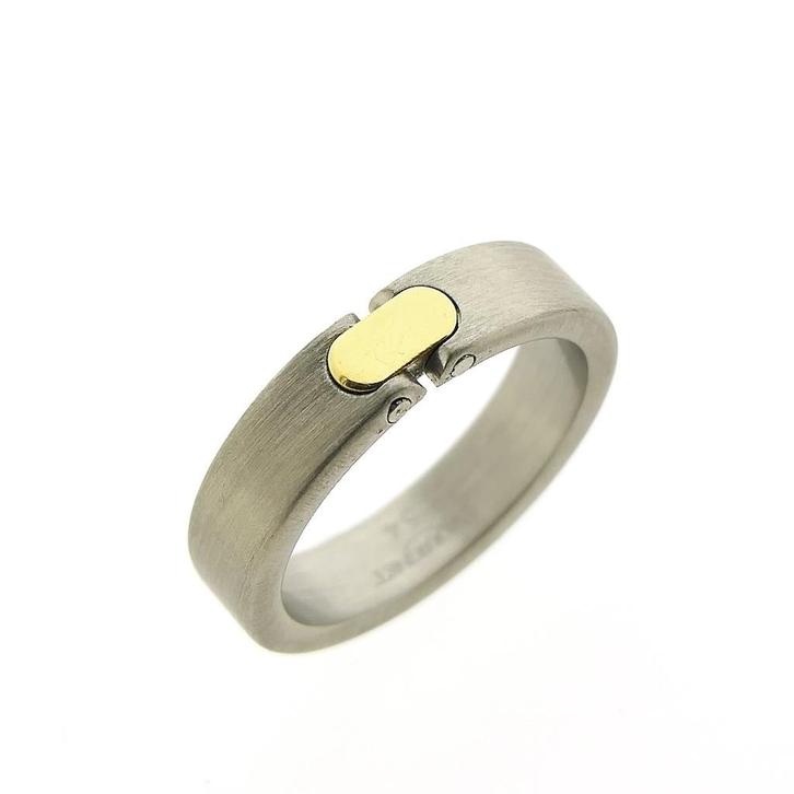 Pequignet bicolor stalen ring met geelgoud, Sieraden, Tassen en Uiterlijk, Ringen, Dame of Heer, Overige kleuren, 17 tot 18, Gebruikt