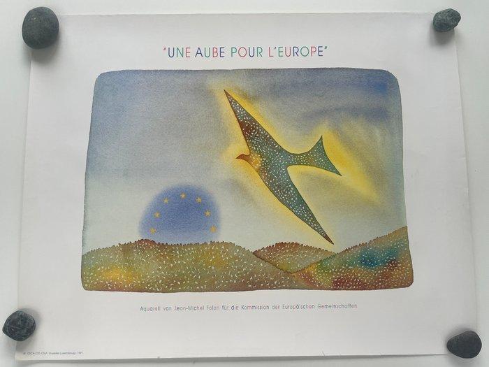 Jean-Michel Folon - Jean-Michel Folon – “Une aube pour, Antiek en Kunst, Kunst | Tekeningen en Foto's