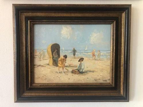 Joop Van Leeuwen ( 1962 ) - Strandgezicht ( spelende, Antiek en Kunst, Kunst | Schilderijen | Klassiek
