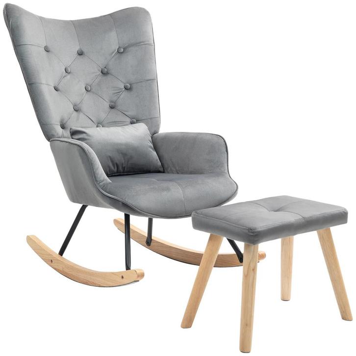 TRUUSK Schommelstoel Met Kruk en Kussen - Fluweelachtig - Oo, Huis en Inrichting, Stoffering | Behang, Verzenden