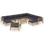 vidaXL 12-delige Loungeset met donkergrijze kussens bamboe, Verzenden, Nieuw, Hout, Loungeset