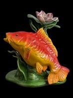 Lino Zampiva - sculptuur, Carpa Koi e fiore di loto - 30 cm