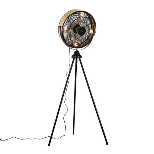 Vloerventilator tripod zwart met goud 4-lichts - Kim, Huis en Inrichting, Lampen | Plafondlampen, Nieuw, Kunststof