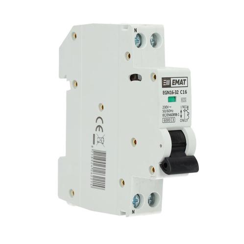 EMAT installatieautomaat 1-polig+nul 16A C-Kar (85001005), Doe-het-zelf en Verbouw, Elektra en Kabels, Verzenden