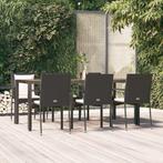 vidaXL 7-delige Tuinset met kussens poly rattan zwart, 6 zitplaatsen, Nieuw, Tuinset, Verzenden