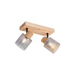 Moderne spot hout met smoke glas 2-lichts draai- en, Huis en Inrichting, Lampen | Spots, Nieuw, Overige materialen, Modern