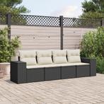 vidaXL 4-delige Loungeset met kussens poly rattan zwart, Verzenden, Nieuw, Rotan, Loungeset