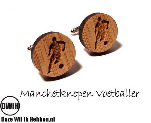 LaserWood manchetknopen Voetballer, Sieraden, Tassen en Uiterlijk, Manchetknopen, Verzenden