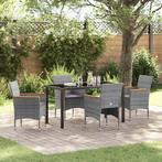 vidaXL Tuin Eetset met kussen 5 pcs Grijs Poly riet, Tuin en Terras, Verzenden, Nieuw, Rotan
