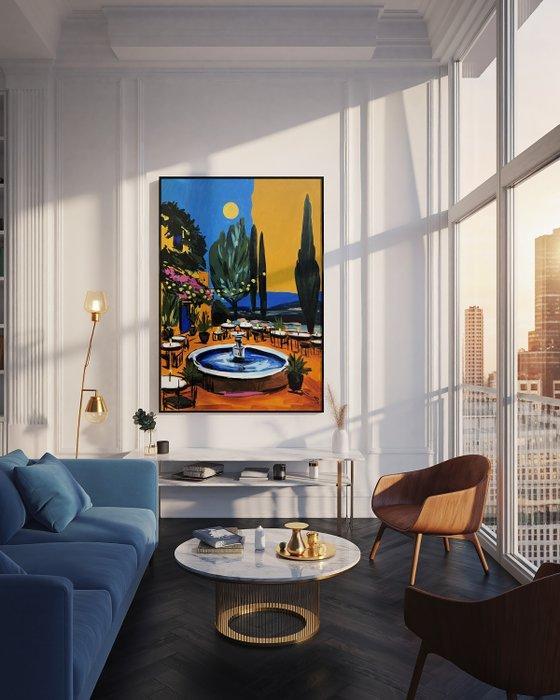 E. García - FIESTA AL ATARDECER XL (NO RESERVE), Antiek en Kunst, Kunst | Schilderijen | Modern