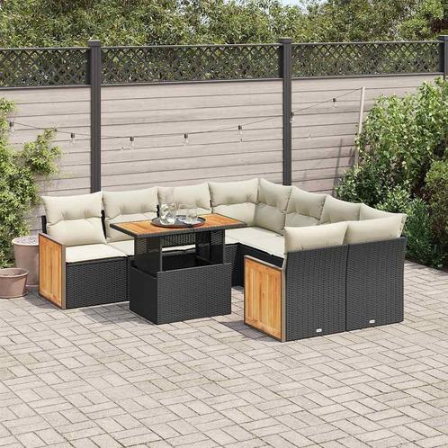 vidaXL 9-delige Loungeset met kussens poly rattan acacia, Tuin en Terras, Tuinsets en Loungesets, Loungeset, Nieuw, Rotan, Verzenden