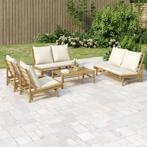 Bamboe Tuinloungeset 3-delig – Met Crèmekleurige Kussens, Tuin en Terras, Tuinsets en Loungesets, Verzenden, Nieuw