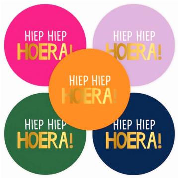 30x Sticker Hiep Hiep Hoera!- Mix - Sluitsticker - beschikbaar voor biedingen
