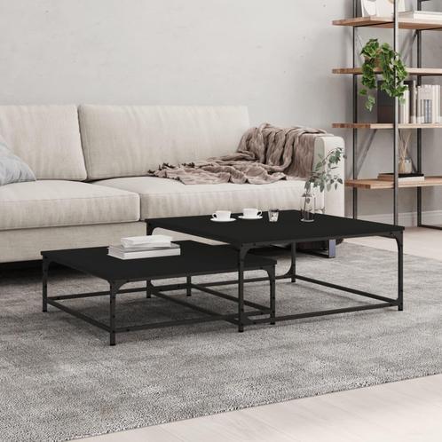 vidaXL 2-delige Tafeltjesset bewerkt hout zwart, Huis en Inrichting, Tafels | Salontafels, Nieuw, Overige houtsoorten, Verzenden