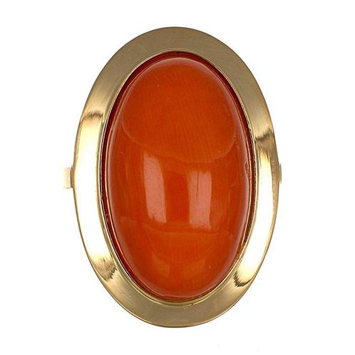 Ring - 18 karaat Geel goud Koraal, Sieraden, Tassen en Uiterlijk, Ringen